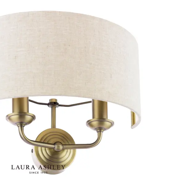 Sorrento 2 Light Antique Brass Wall Light C/W Natural Shade
