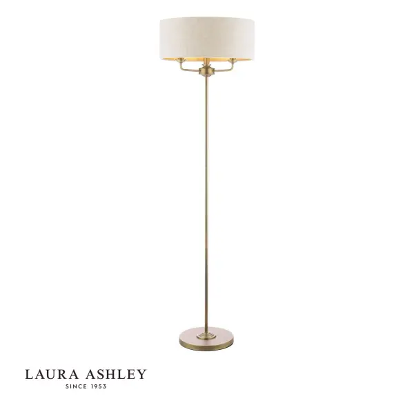 Sorrento 3 Light Antique Brass Floor Lamp With Natural Shade