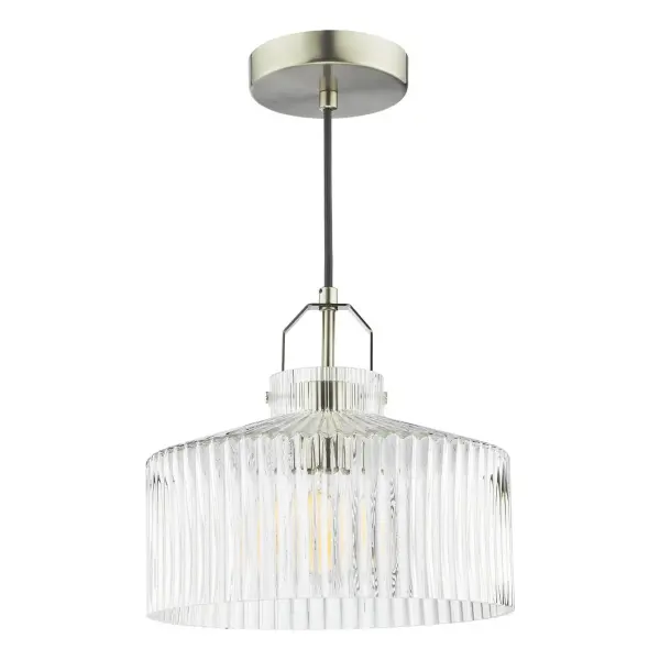 Lenka Satin Nickel & Ribbed Glass Pendant