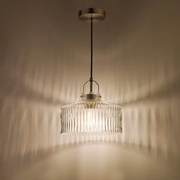 Lenka Satin Nickel & Ribbed Glass Pendant