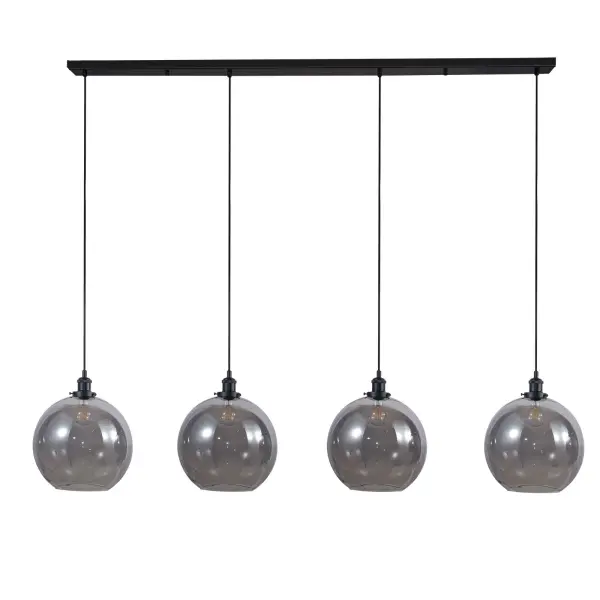 Lewis 4 Light Bar Pendant in Matt Black & Smoked Glass
