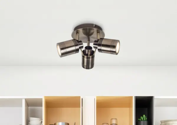 Luxo 3 Light Spotlight in Antique Brass