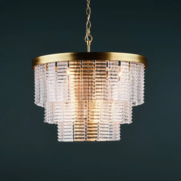Moesha 6 Light Natural Brass & Ribbed Glass Pendant