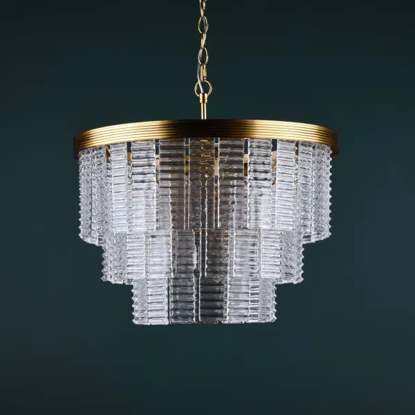 Moesha 6 Light Natural Brass & Ribbed Glass Pendant