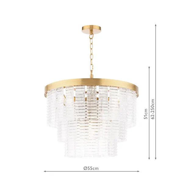 Moesha 6 Light Natural Brass & Ribbed Glass Pendant