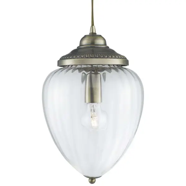 Pendant 1 Light Antique Brass Clear Ribbed Glass