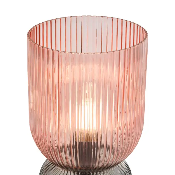 Rhubarb Pink & Green Table Lamp with Ribbed Glass