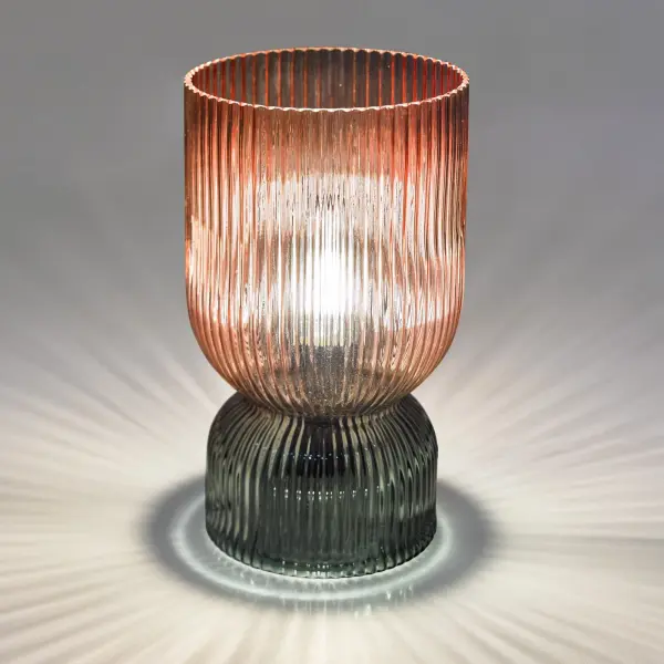 Rhubarb Pink & Green Table Lamp with Ribbed Glass