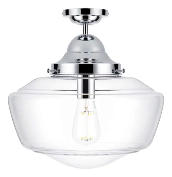 Rydal semi flush pendant chrome with clear glass, IP44 rated