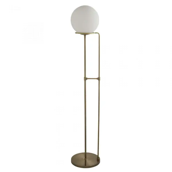Sphere Floor Lamp Antique Brass With Opal White Glass Shade