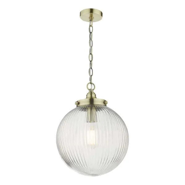 Tamara 1lt Pendant Antique Brass & Ribbed Glass
