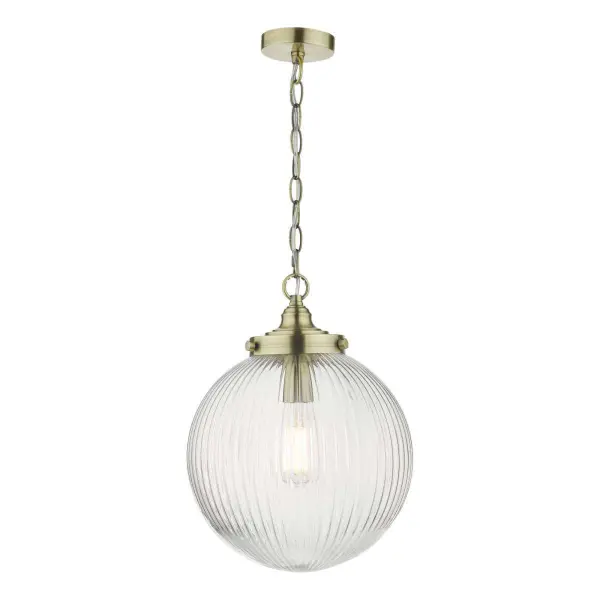Tamara 1lt Pendant Antique Brass & Ribbed Glass