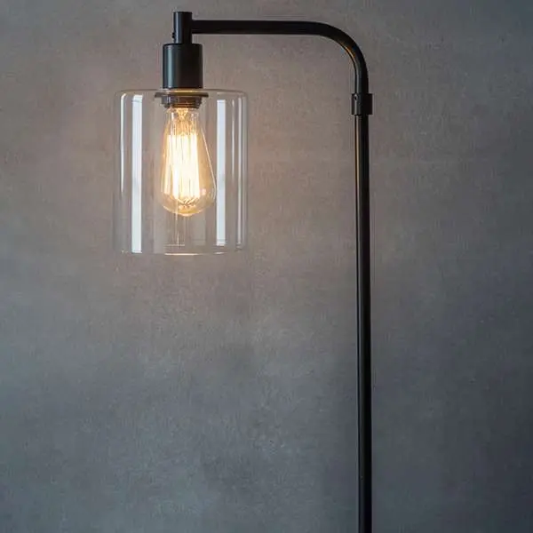 Toledo Matt Black Floor Lamp with Clear Glass Head