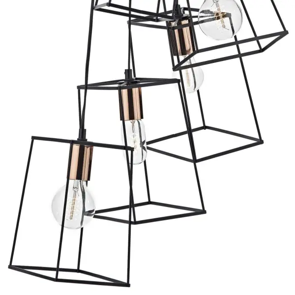 Tower 6 Light Cluster Pendant Black