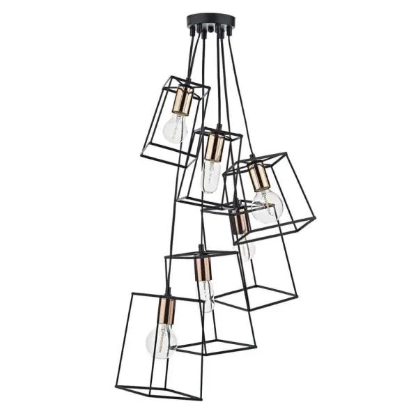Tower 6 Light Cluster Pendant Black