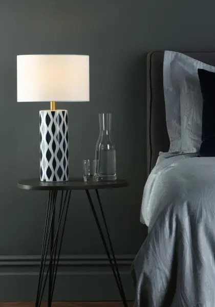 Weylin Blue And White Ceramic Table Lamp C/W Shade