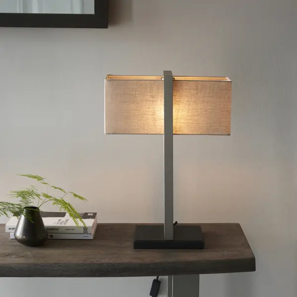 Classic Nickel Table Lamp with Natural Shade