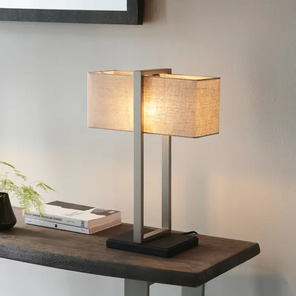 Classic Nickel Table Lamp with Natural Shade