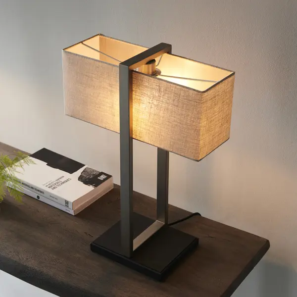 Classic Nickel Table Lamp with Natural Shade