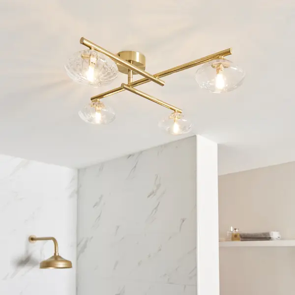 Mobias Satin Brass 4 Light Semi Flush IP44