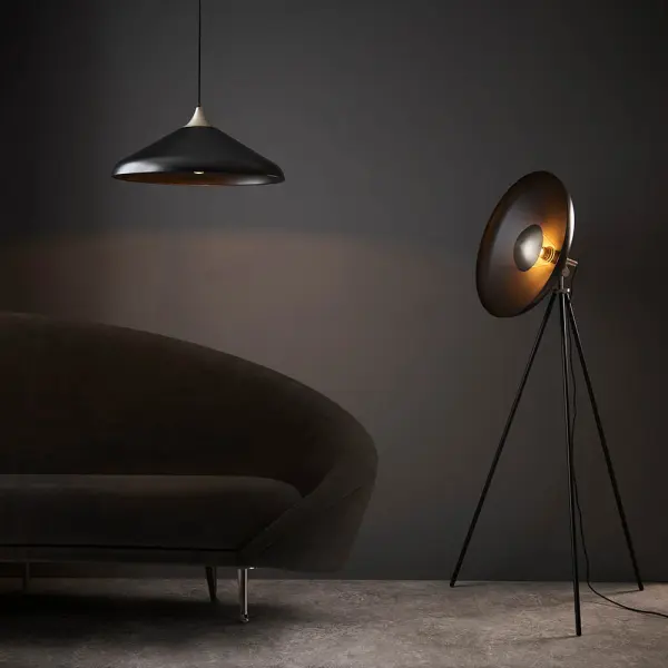 Coned Matt Black & Nickel Single Pendant