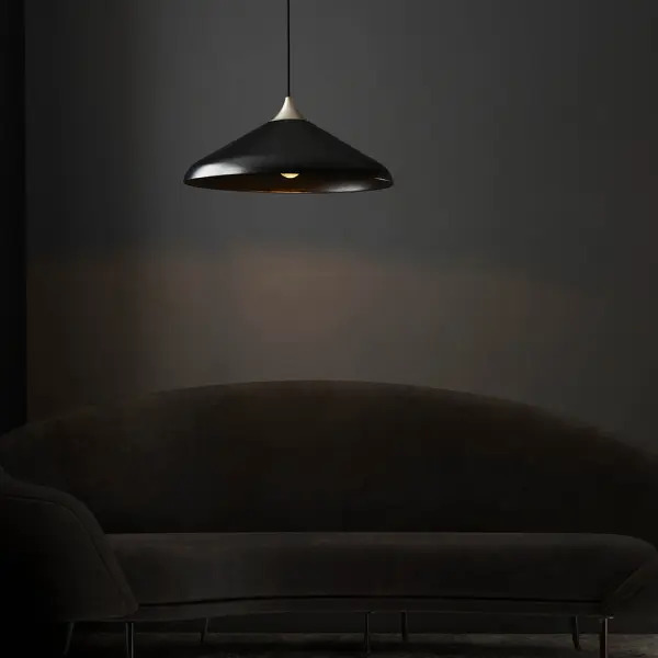Coned Matt Black & Nickel Single Pendant