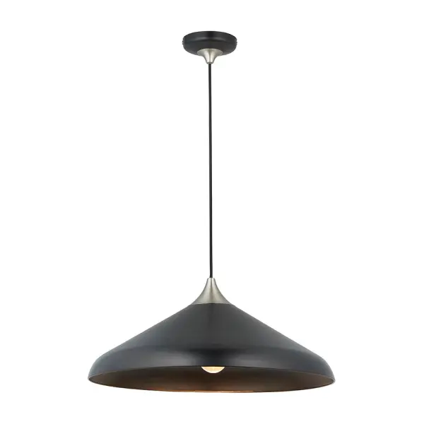 Coned Matt Black & Nickel Single Pendant