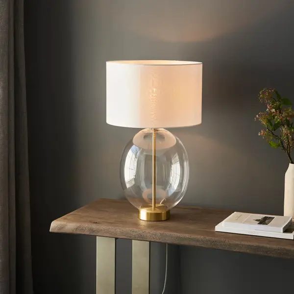 Kelda Oval Satin Brass Touch Table Lamp C/W Shade