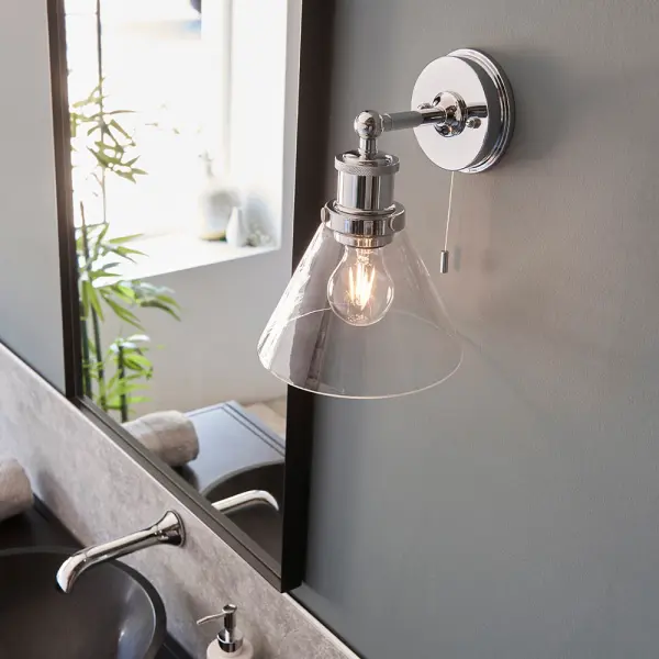 Toulon Chrome Wall Light IP44 with Clear Glass