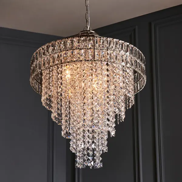 Ellie 7 Light Tiered Polished Nickel Crystal Pendant