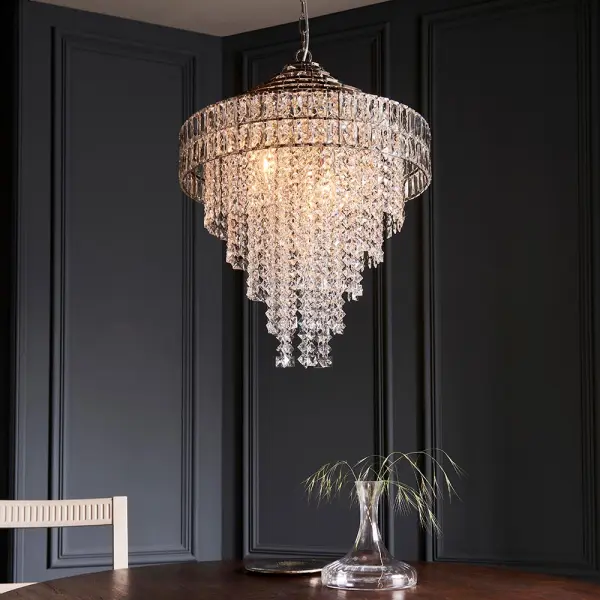 Ellie 7 Light Tiered Polished Nickel Crystal Pendant