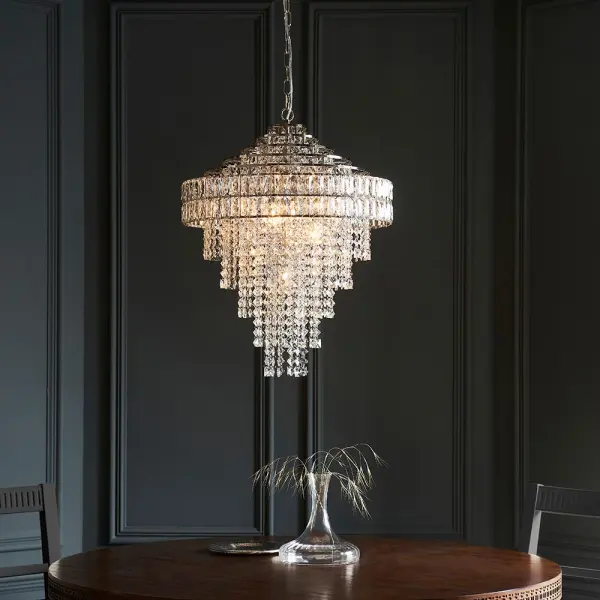 Ellie 7 Light Tiered Polished Nickel Crystal Pendant