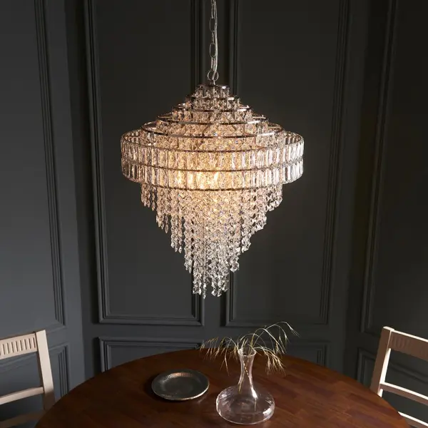 Ellie 7 Light Tiered Polished Nickel Crystal Pendant
