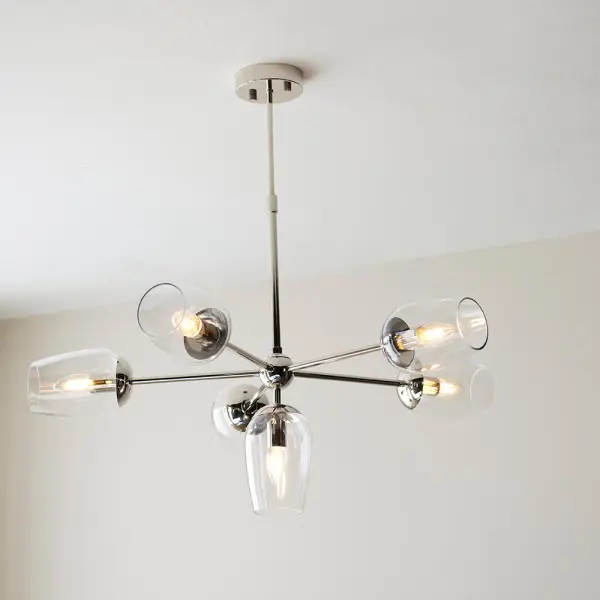 Maeve 6 Light Bright Nickel Pendant with Adjustable Stem
