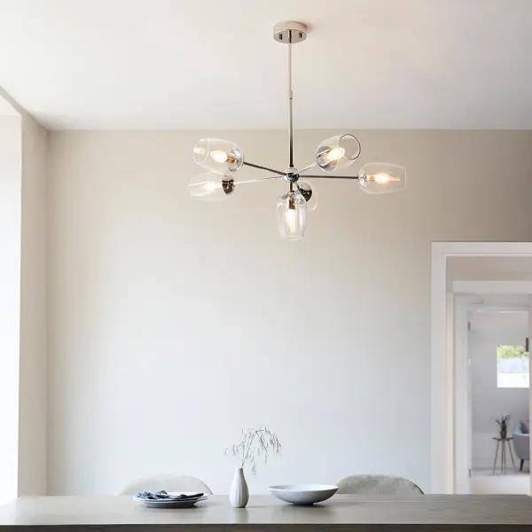 Maeve 6 Light Bright Nickel Pendant with Adjustable Stem