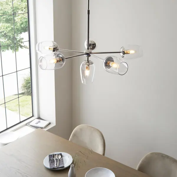 Maeve 6 Light Bright Nickel Pendant with Adjustable Stem