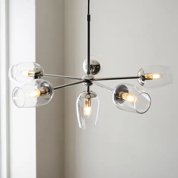 Maeve 6 Light Bright Nickel Pendant with Adjustable Stem