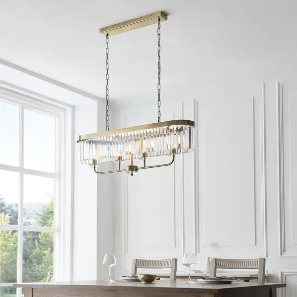 Carol Antique Brass & Crystal Linear Pendant