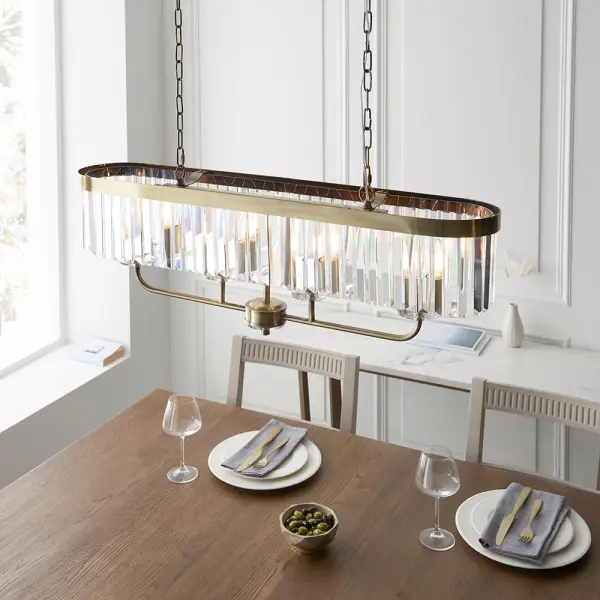 Carol Antique Brass & Crystal Linear Pendant