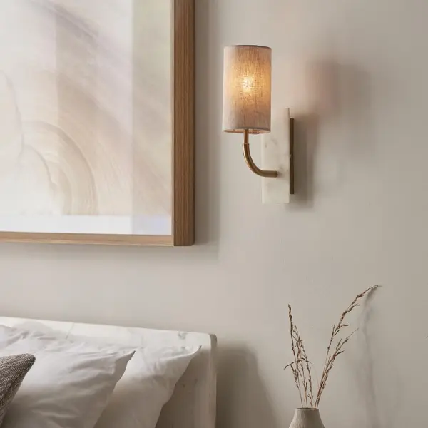 Ellie Curved Brass & Marble Wall Light with Cylinder Shade