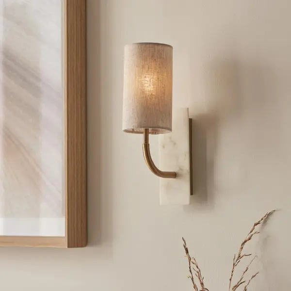 Ellie Curved Brass & Marble Wall Light with Cylinder Shade