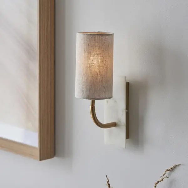 Ellie Curved Brass & Marble Wall Light with Cylinder Shade