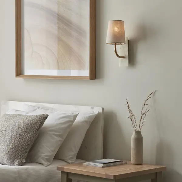 Ellie Curved Brass & Marble Wall Light with Tapered Shade