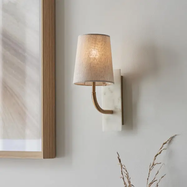 Ellie Curved Brass & Marble Wall Light with Tapered Shade