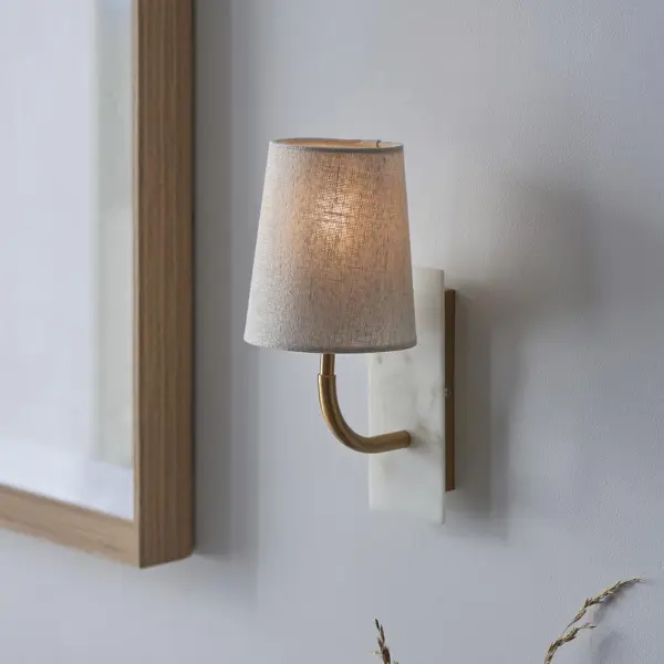 Ellie Curved Brass & Marble Wall Light with Tapered Shade