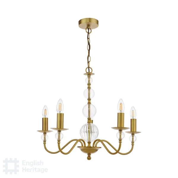 Wrest Park 5 Light Aged Brass Pendant