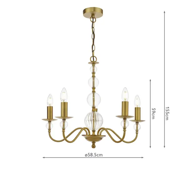 Wrest Park 5 Light Aged Brass Pendant