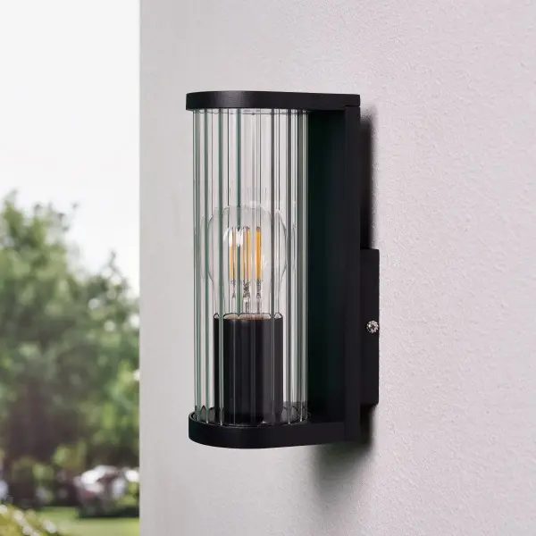 Akuma Ribbed Glass & Black Wall Light