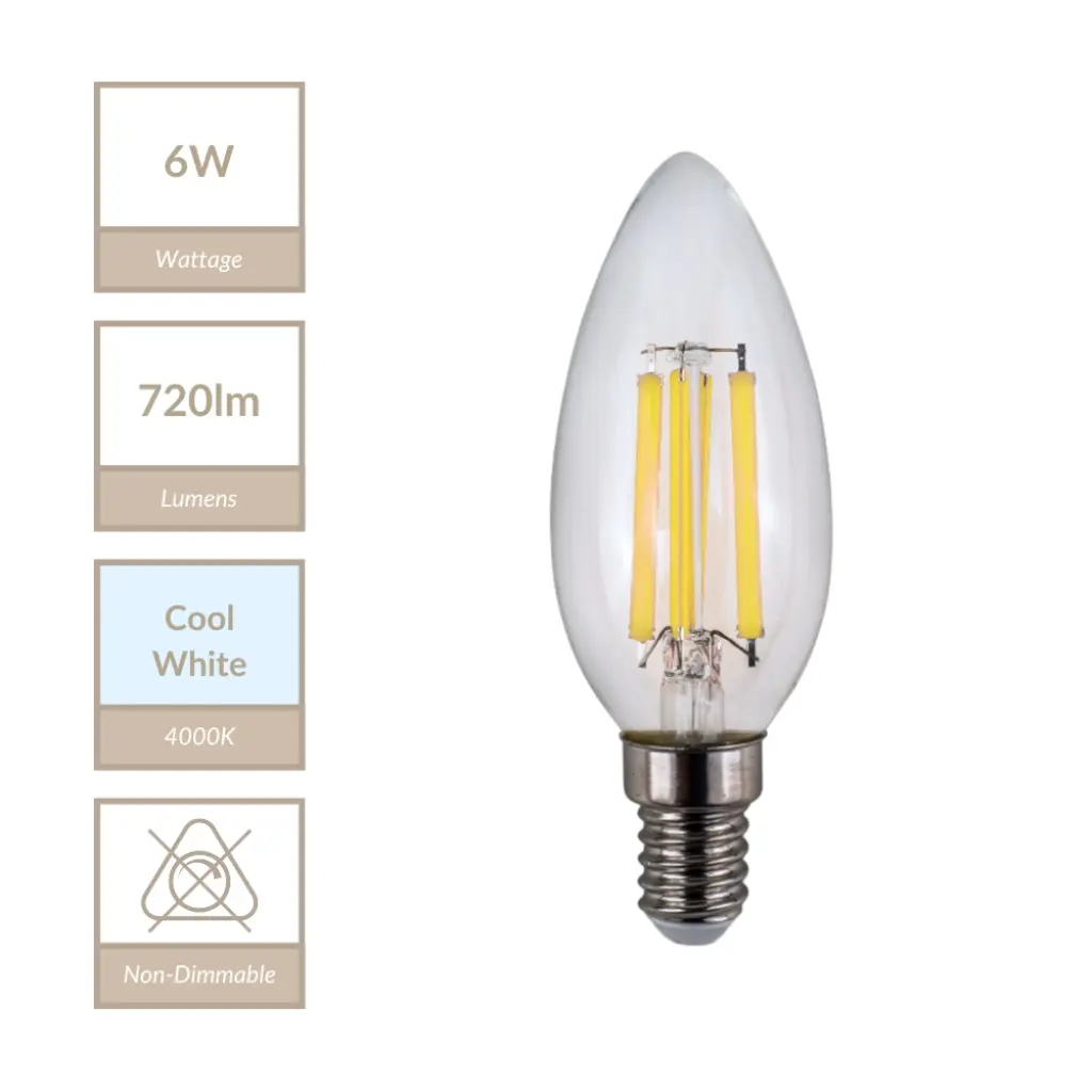 6W E14 Non-Dimmable Candle Bulb in Cool White