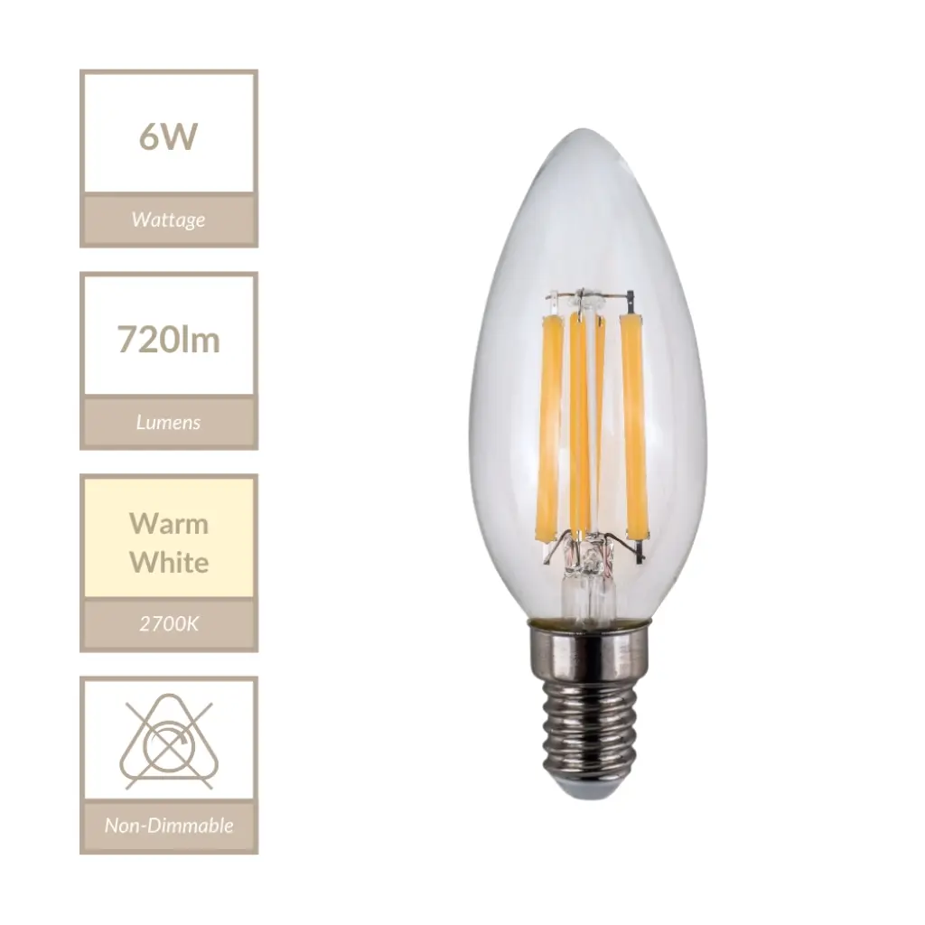 6W E14 Non-Dimmable Candle Bulb in Warm White